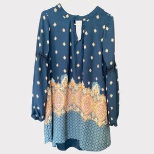 Hint of Mint XL Paisley Tunic Top Dress Boho Blue Beige Pink NWT New with Tags